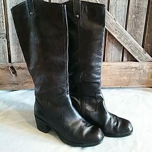 Black Leather Heel Riding Boots